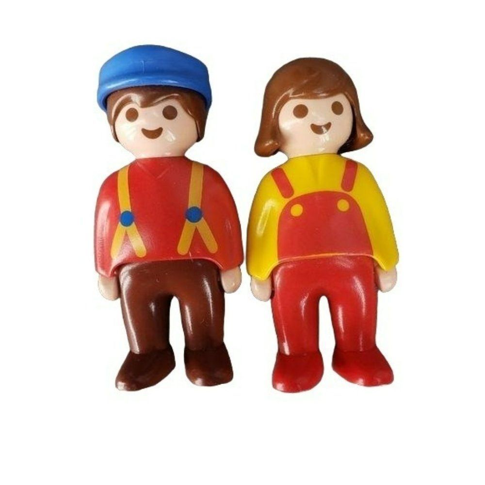 Playmobil 1990 Construction‎ Worker Man and Woman Toy Set